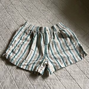Madewell Linen-Blend Pleated Track Shorts | Polished Jade Stripe